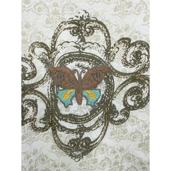 CAbi Womens Large #533 Embroidered Beaded Floral Print Butterfly Tank Top Flawed - Picture 3 of 9